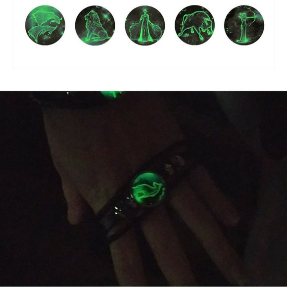 Glowing Pisces Fish Zodiac Sign Leather Wristband - Picture 4 of 4